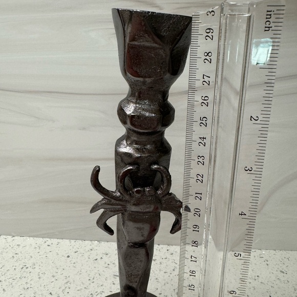 LARGE 15" TALL SILVER BLACK METAL SPIDER CANDLESTICK CANDLE HOLDER DECOR NWT - Picture 12 of 13